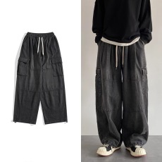 批发2025美式<b class='q'>复古</b>水洗做旧牛仔裤男高街宽松阔腿潮牌<b class='q'>日系</b>工装直筒裤子