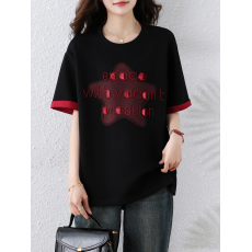 批发休闲字母刺绣短袖t恤女春季新款欧货宽松上衣2025年新款大码女装