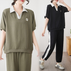 批发<b class='q'>实拍</b>2025新款韩版<b class='q'>大码</b>遮肉减龄简约两件套气质休闲套装女夏季