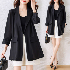 批发小西装垫肩外套女2026春新款蕾丝拼接外套假口袋<b class='q'>胖</b>mm<b class='q'>薄款</b>外套