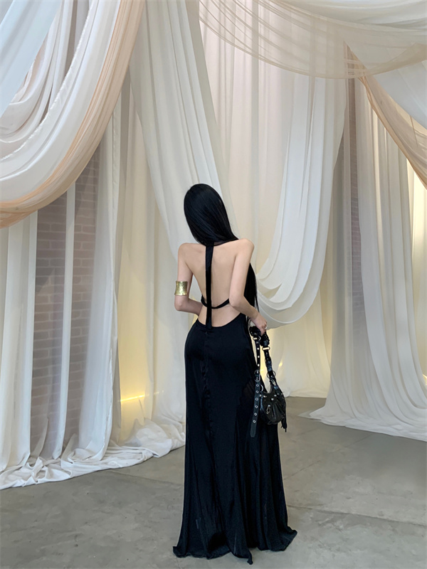실사 정가 디자인 센스 품격 흔들다 칼라 몸매 가꾸기 롱 스커트 신제품 행침 목 백리스 십자가 허리 수축 드레스