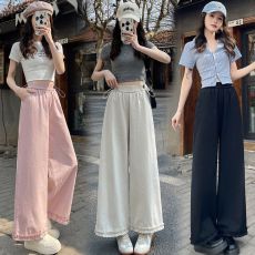 批发孕妇装无托腹冰凉阔腿裤新款2025夏季百搭宽松木耳边阔腿裤