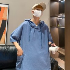 批发港风潮牌ins五分袖短袖t恤男连帽休闲宽松半袖学生<b class='q'>嘻哈</b>潮流上衣服