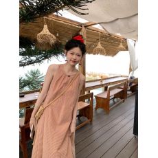 批发韩系甜美格子压褶圆领连衣裙女夏季2026新款宽松<b class='q'>中长款</b>A字背心裙