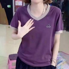 批发2026夏季纯棉V领显瘦短袖T恤<b class='q'>中老年</b>女装洋气妈妈小衫薄款上衣休闲