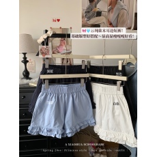 批发实价实拍韩系木耳边松紧腰<b class='q'>白色</b><b class='q'>短裤</b>女夏季减龄穿搭花边百搭裤子