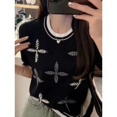 批发夏季曲珠冰丝短袖<b class='q'>针织衫</b>T恤<b class='q'>女</b>新款重工钉珠镶钻休闲宽松半袖