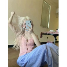 批发甜辣妹混纱镂空针织背心小众<b class='q'>修身</b>显瘦短款上衣