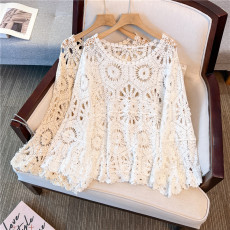 批发实拍长袖慵懒风薄款防晒针织衫女2025夏季新款设计感罩衫镂空上衣