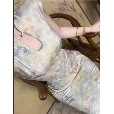 批发画报夫人新中式国风改良水滴贝壳袖修身气质全包边旗袍高级连衣裙