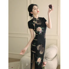 批发黑色旗袍新款2026新款复古民国风新中式连衣裙夏季高端大气