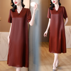 批发新款香云纱连衣裙女2026夏季宽松遮肉红云纱妈妈真丝年轻款