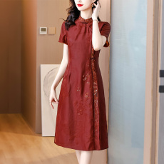 批发真丝香云纱连衣裙女杭州红云纱改良旗袍礼服2026春<b class='q'>夏</b>新款