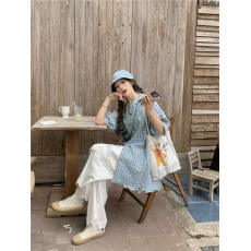 批发实拍格子显瘦宽松衬衫+假两件裙裤花边百搭阔腿裤