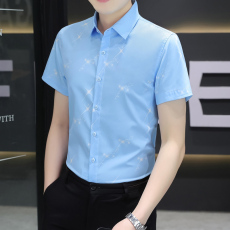 批发轻<b class='q'>商务</b>夏季新款男士短袖衬衫韩版潮流帅气修身衬衣青年休闲寸衫
