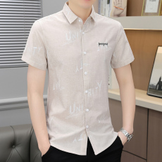 批发新款短袖衬衫男装时尚潮流韩版修身男士衬衣青少年休闲上衣绣花