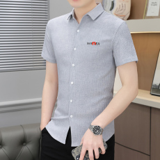 批发新款短袖衬衫男装时尚潮流韩版修身男士衬衣青少年休闲上衣绣花