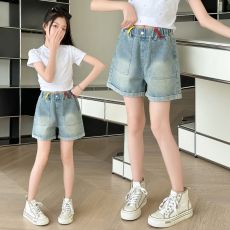 批发女童牛仔短裤外穿<b class='q'>夏</b>款儿童裤子<b class='q'>夏</b>季薄款时髦<b class='q'>夏</b>装新款五分裤中大童