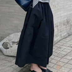 批发官图黑色花苞半身裙女2026新款松紧腰遮垮显瘦高腰中长大摆长裙子