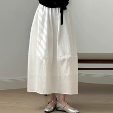 批发白色花苞半身裙女春<b class='q'>秋</b>夏韩系百搭慵懒风松紧高腰中长款a字蓬蓬裙