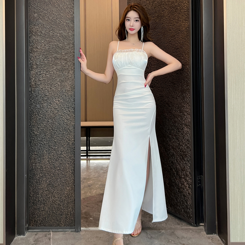 FA36782# 夜场性感吊带露背连衣裙晚礼服工衣足浴技师工作服长裙女 服裝批發女裝批發服飾貨源