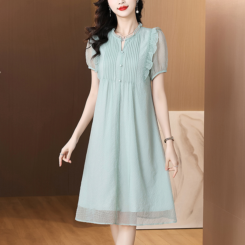 MY8045# 蓝色真丝连衣裙春夏新款温柔风轻奢气质裙南法度假风桑蚕丝裙女裝貨源服裝批發