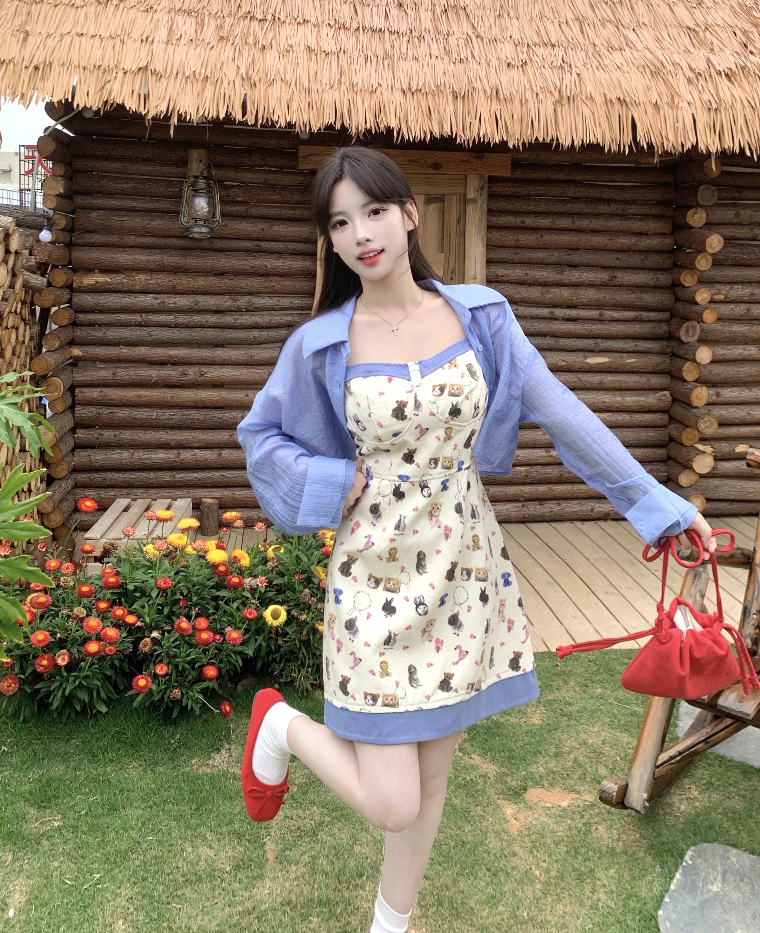 FA36853# 大码女装涂鸦吊带连衣裙女夏季新款微胖可爱小裙子套装 服裝批發女裝批發服飾貨源