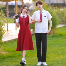 批发实拍情侣装学院风假两件衬衫拼接针织连衣裙合唱演出比赛服装