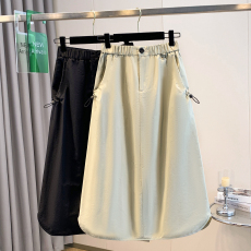 批发实拍<b class='q'>大码</b>韩版工装中长裙女夏季胖MM宽松高腰显瘦复古包臀半身裙裤