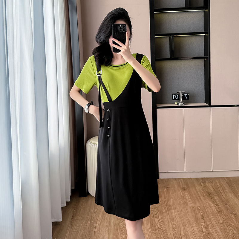 MY9686# 新款韩版撞色小香风拼接假两件时尚气质显瘦连衣裙女裝貨源服裝批發