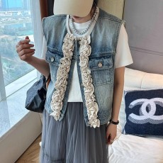 批发木耳花边牛仔马甲外套女欧洲站2025早春新款欧货女装无袖牛仔衣潮