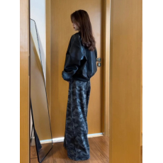 批发纯棉工装 美式迷彩阔腿裤女新款高腰宽松显瘦直筒拖地裤