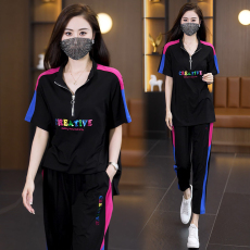 气质立领运动装套装女夏季短袖2026新款时尚减龄休闲运动服两件套