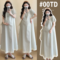 批发实拍现~ <b class='q'>孕妇</b><b class='q'>夏季</b>新款洗水棉条纹连衣裙