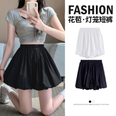 批发白色花苞裤裙女2026夏季小个子<b class='q'>高腰</b>显瘦褶皱裙裤a字休闲灯笼短裤