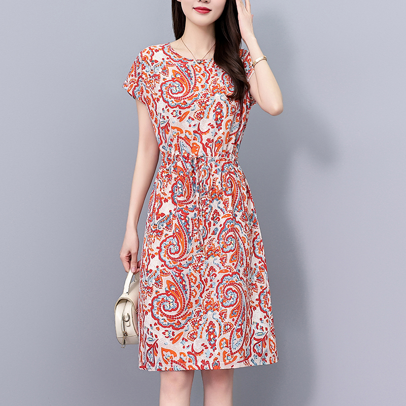 MY6522# 夏季新款印花时尚洋气短袖连衣裙子大码女装胖mm胖妹妹阔太太凉爽女裝貨源服裝批發