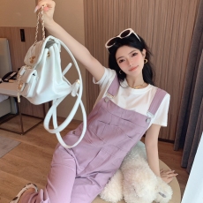 批发实拍 新色香芋紫 多巴胺经典版型宽松工装<b class='q'>背带裤</b>套装女休闲裤