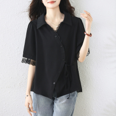 批发实拍大码<b class='q'>女装</b>衬衫时尚休闲宽松显瘦微<b class='q'>胖</b>纯色简约百搭夏季