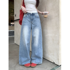 批发实拍 春季复古水洗阔腿<b class='q'>牛仔裤</b><b class='q'>女</b>新款高腰宽松显瘦<b class='q'>直筒</b>百搭长裤