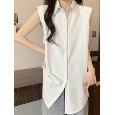 批发大码胖MM设计感无袖<b class='q'>衬衫</b>马甲女春夏2025新款中长款宽松打底衫上衣