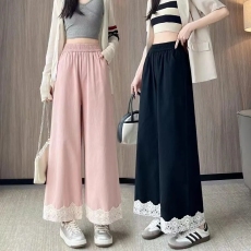 批发洗水棉蕾丝花边阔腿裤女春夏新款森系<b class='q'>甜美</b>垂感软糯九分休闲直筒裤