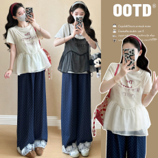 批发<b class='q'>实拍</b>2026夏季新款韩版时尚宽松上衣<b class='q'>孕妇</b><b class='q'>两件套</b>+点点花边孕裤