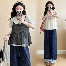 批发<b class='q'>实拍</b>2026夏季新款韩版时尚宽松上衣<b class='q'>孕妇</b><b class='q'>两件套</b>+点点花边孕裤