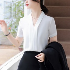 V领短袖衬衫职业装女2026新款高端雪纺上衣夏季职业OL风气质衬衣