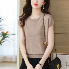 批发夏季2025新款<b class='q'>针织衫</b>上衣时尚洋气减龄中年<b class='q'>妈妈</b>夏装冰丝短袖tT恤女