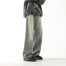 批发美式复古hiphop宽松dirty fit做旧基础水洗重磅<b class='q'>嘻哈</b>牛仔长裤