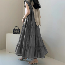 批发现货夏装大码女装日韩通勤轻熟长款无袖<b class='q'>连衣裙</b>百搭长裙M 4XL200斤