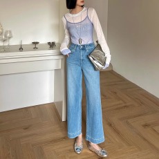 批发直筒<b class='q'>牛仔裤</b>女2026年新款秋季窄版阔腿显瘦弹力烟管<b class='q'>九分</b>裤
