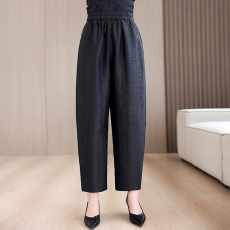 批发实拍香云纱休闲裤女2026新款灯笼裤松紧腰宽松妈妈萝卜裤<b class='q'>小脚裤</b>子