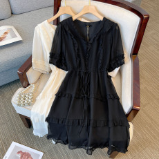 批发120-350斤大码女装胖MM连衣裙简约法式高级感蛋糕裙子2024夏新款